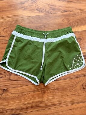 Athleta Olive Green Athletic Shorts with White Trim